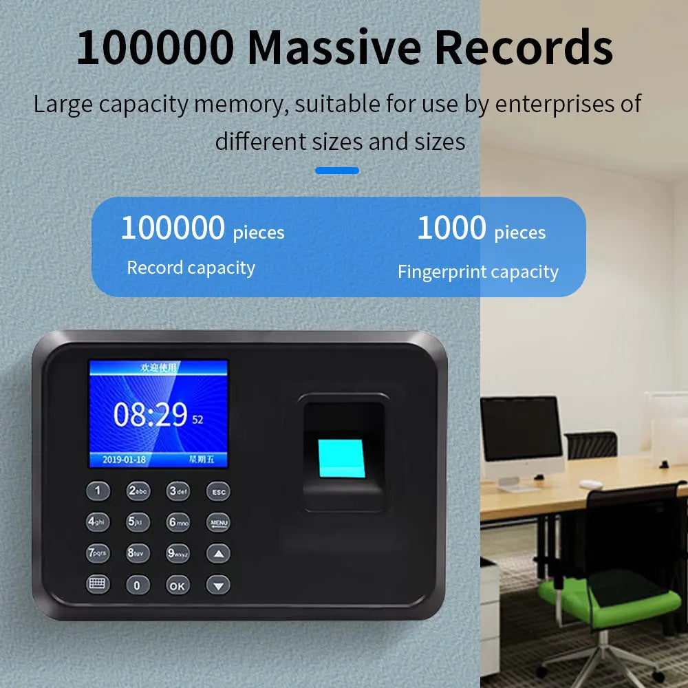 Biometric Fingerprint Time Attendance Machine Employee Recognition Device Electronic Staff Worker Check in Record Clock Recorder Vue