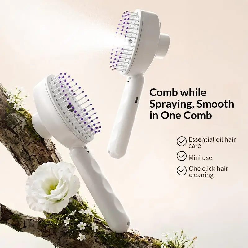 Rechargeable Electric Water Spray Hair Brush Anti Static Steam Massage Comb Reduce Hair Frizz Salon Home Use Vue