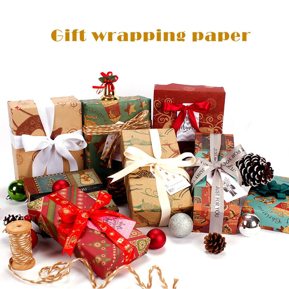 9 Sheets Christmas Kraft Gift Wrapping Paper Christmas Wrapping Paper for Holiday Gift Wrap Party Decor Vue