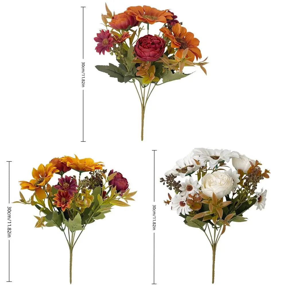 Rustic Fall Autumn Sunflower Peony Bouquet Mixed Floral UV Resistant Sunflower Floral Decor Real Touch Lifelike Vue