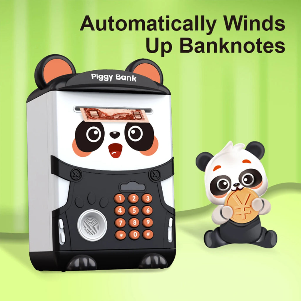 Panda Piggy Bank, Fingerprint Password Unlocking Automatic Induction Roll Simulation Creativity ATM Toys for 3+ Boys and Girls Vue