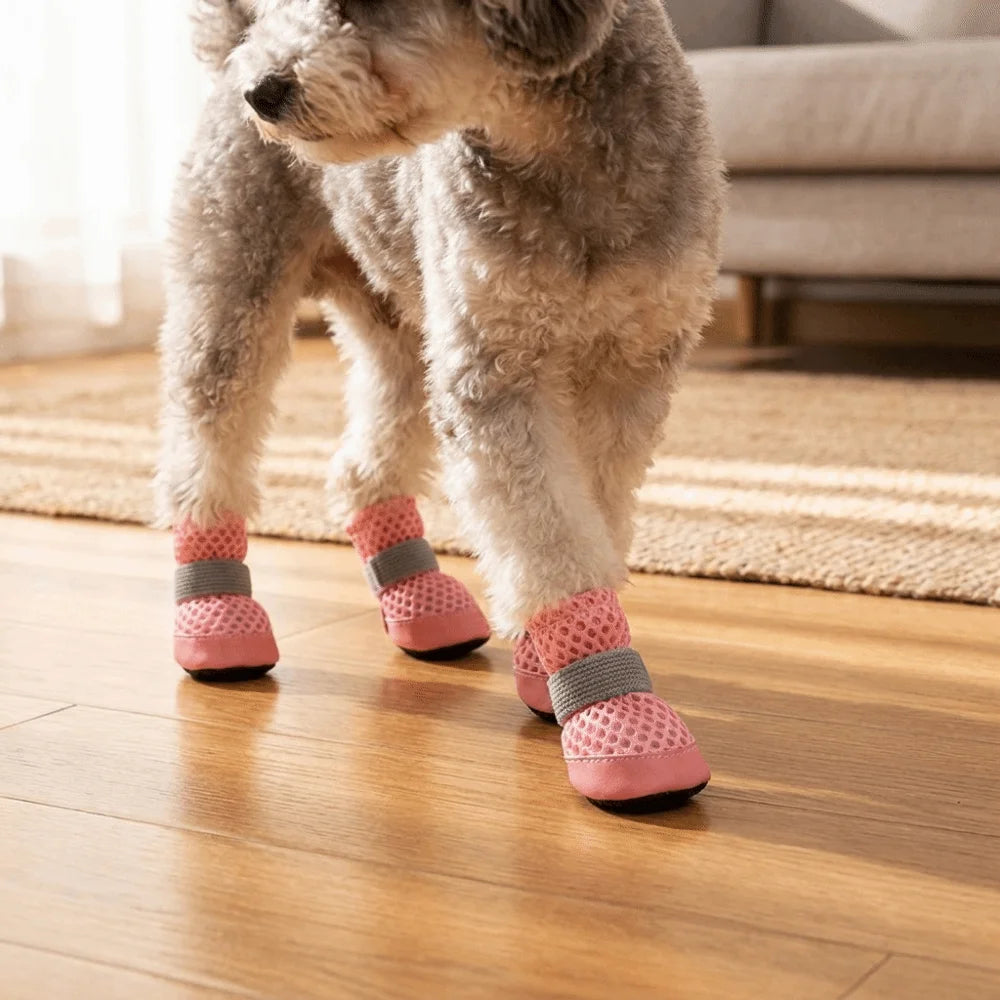 4PCS/SET Lightweight Breathable Dog Mesh Shoes Anti-Slip Wear Resistant Dog Foot Cover Comfortable Soft Puppy Boots Summer Walks Vue