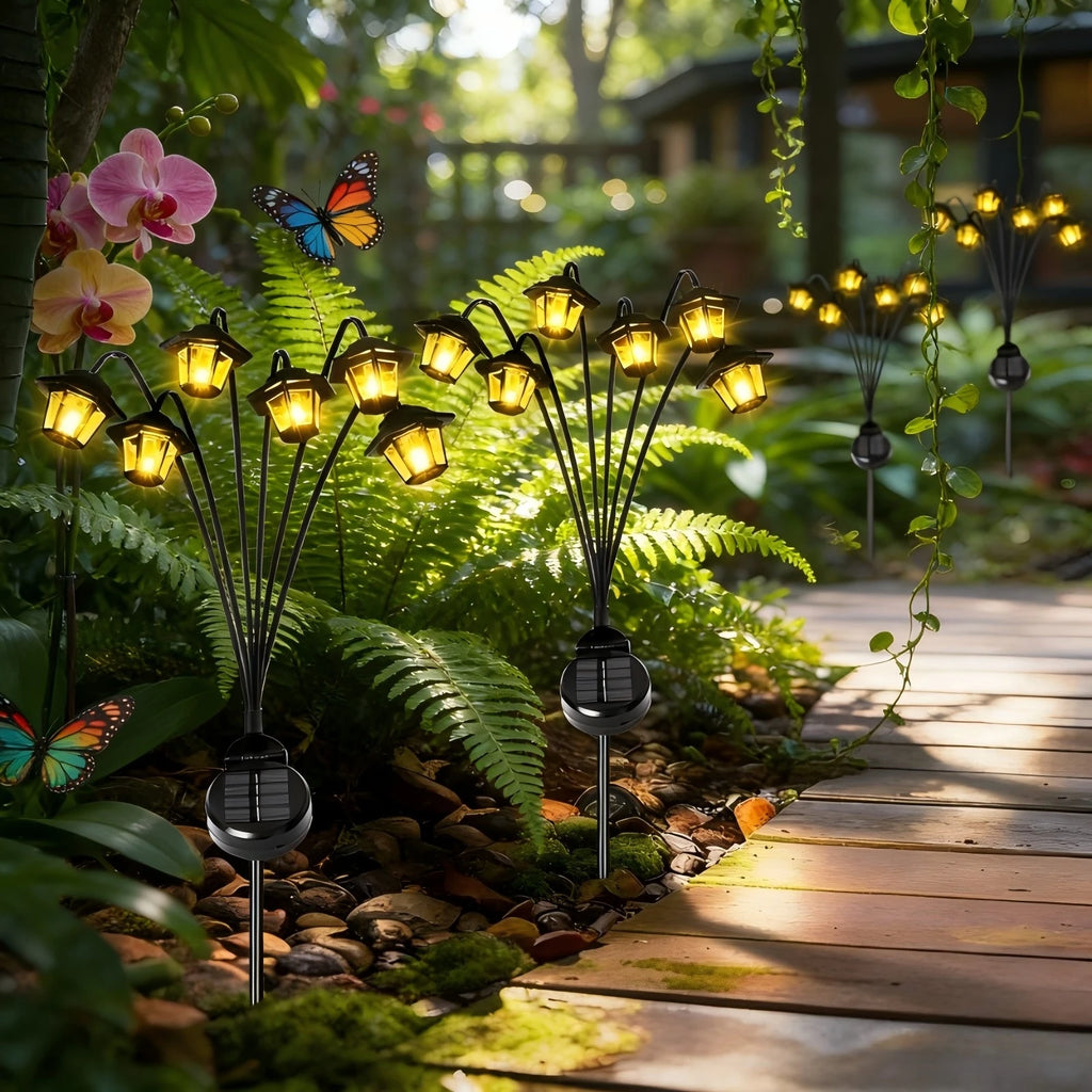 Vintage Multi-head Solar Garden Lights Waterproof LED Solar Stake Lantern Light for Patio Lawn Path Backyard Holiday Decor Vue