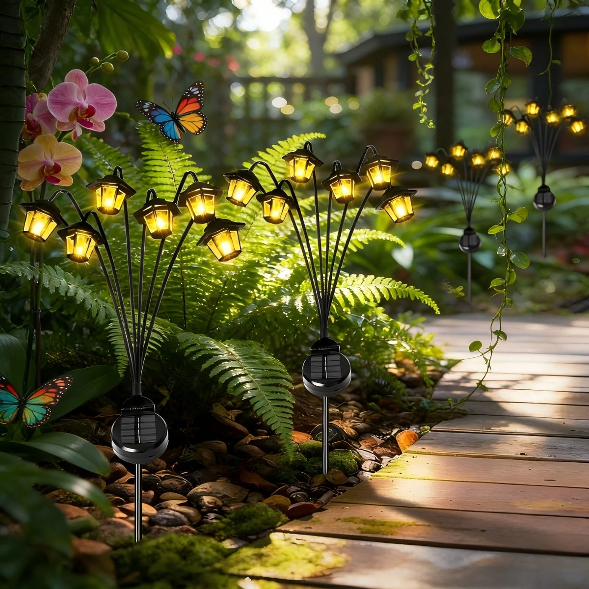 Vintage Multi-head Solar Garden Lights Waterproof LED Solar Stake Lantern Light for Patio Lawn Path Backyard Holiday Decor Vue