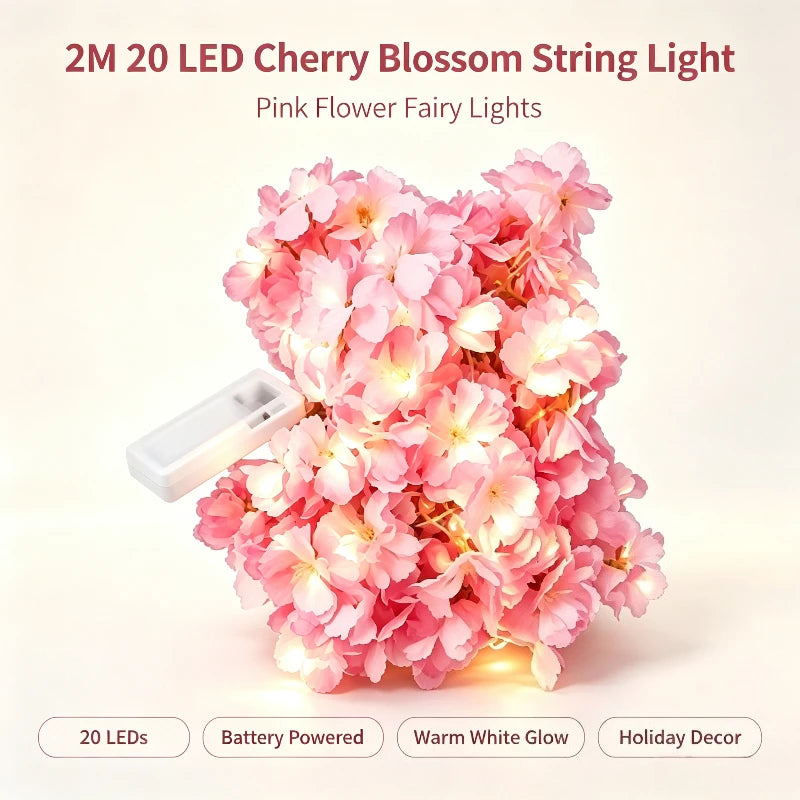 2M 20 Light LED Cherry Blossom Lamp String Suitable for Decorating Bedrooms Gardens Without Battery Vue 2M 20light No plug