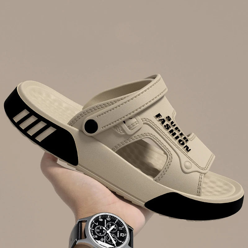 Men EVA Slides Platform Slippers Summer Soft-Sole Sandals Lightweight Indoor Outdoor Beach Flip Flops Home Shoes Vue Khaki 44-45