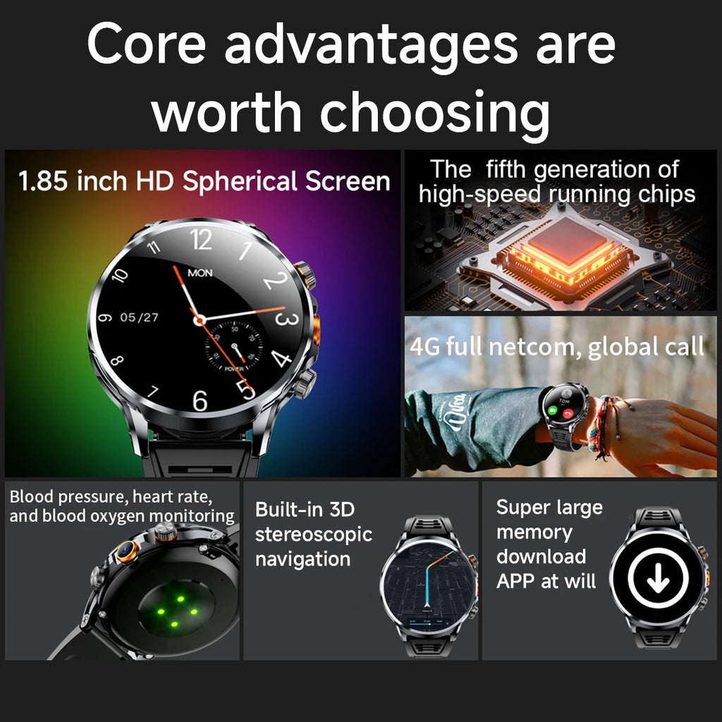 New Smart Watch SIM NFC GPS 4G WIFI 32GB 10-day battery life Health Monitor Sport Video Calls 1.85''Big Screen Android Men Women Vue