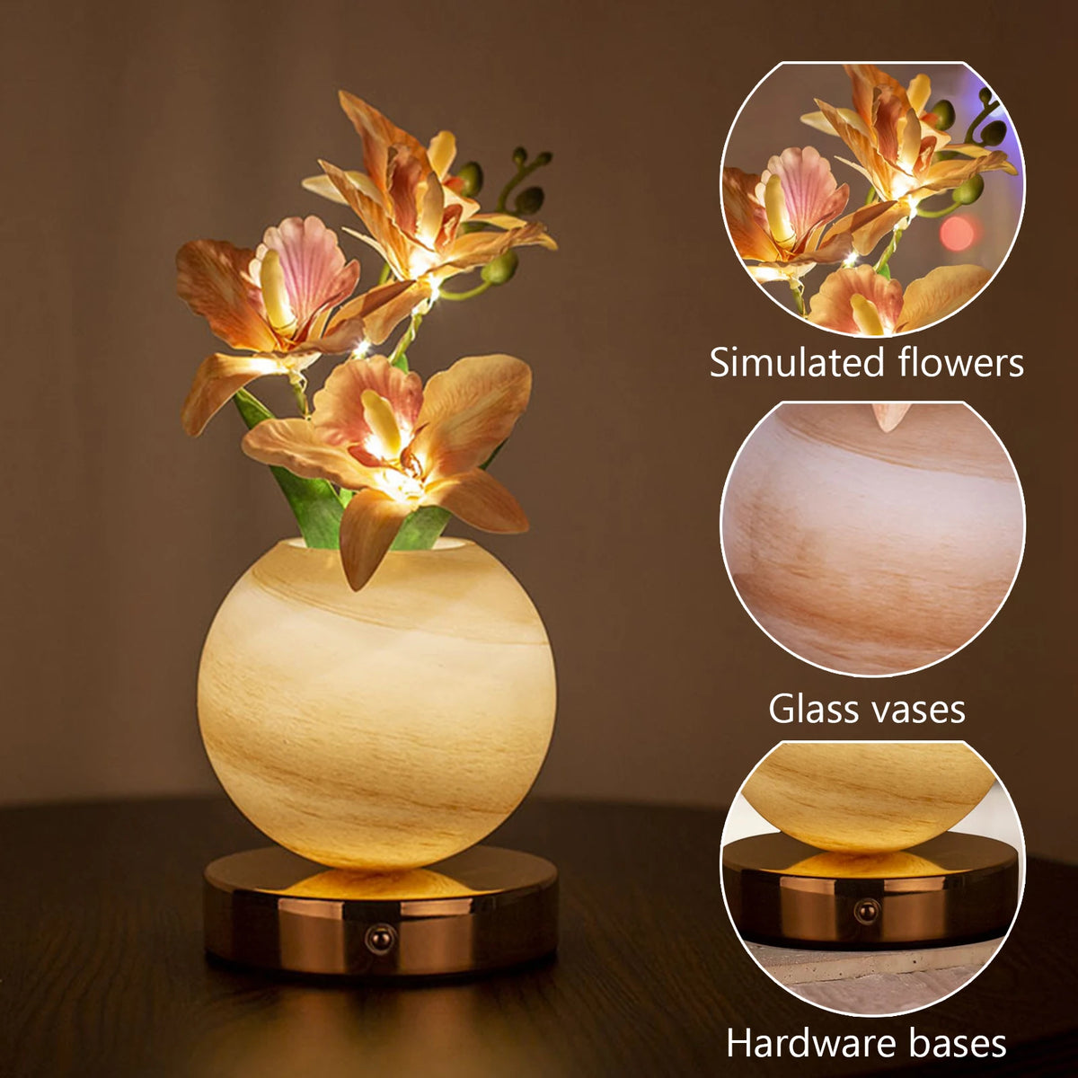 Flower Table Lamp 3-Color Touch Dimming LED USB Rechargeable Decorative Table Lamp Vue