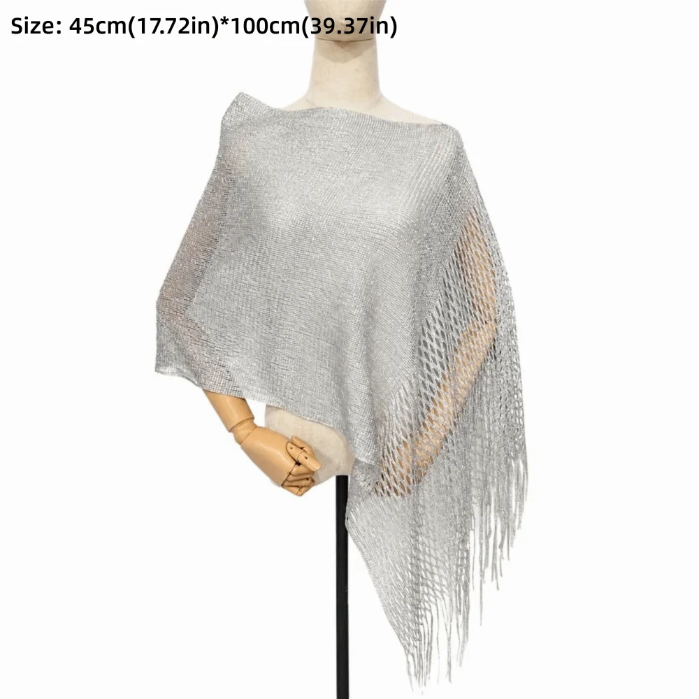 Multicolor Hollow Out Shawl Solid Tassel Sun Protection Gold Silver