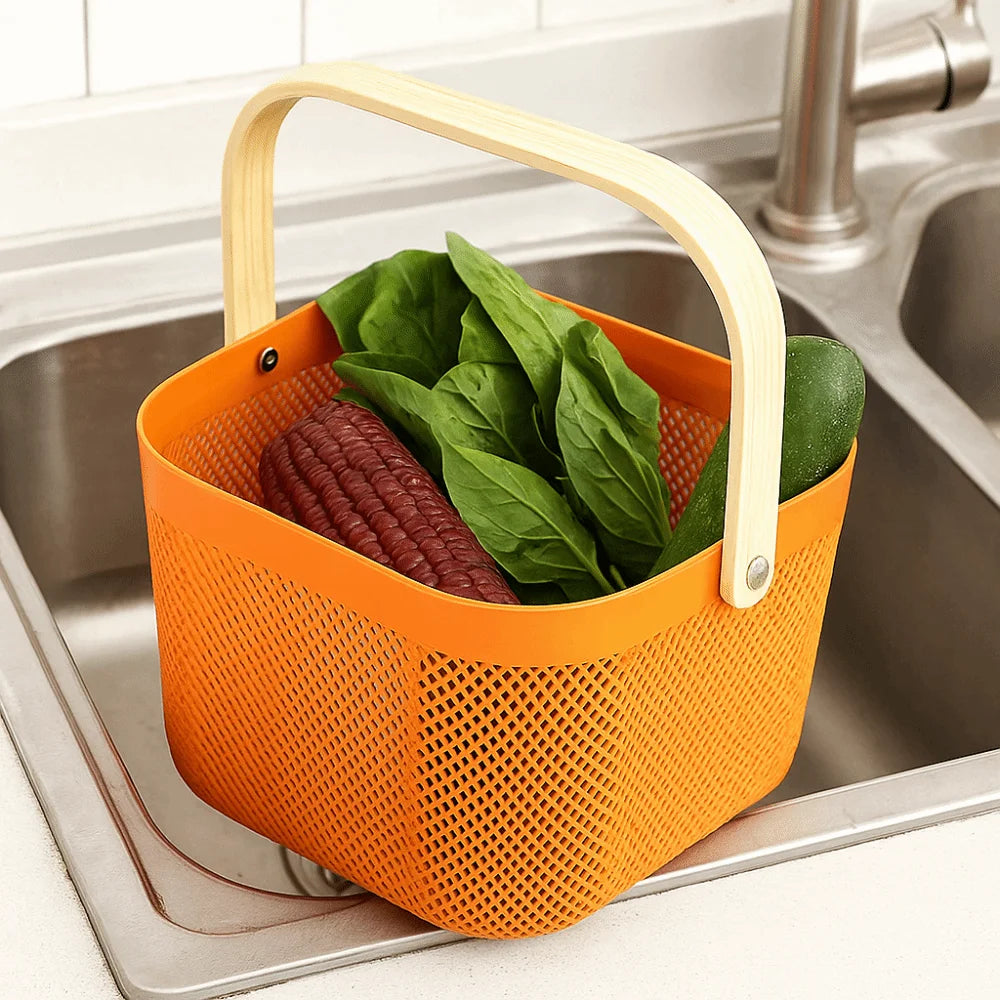 Plastic Home Storage Basket Large Capacity Mesh Fruit and Vegetable Drainage Basket Multifunctional Handle Towel Storage Basket Vue