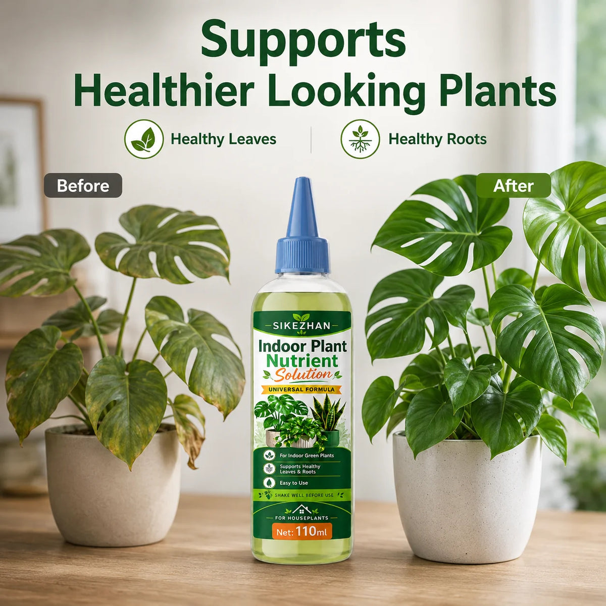 SIKEZHAN Indoor Plant Nutrient Solution 110ml Universal Liquid Plant Food for Houseplants Green Leaves Roots Easy Use Vue