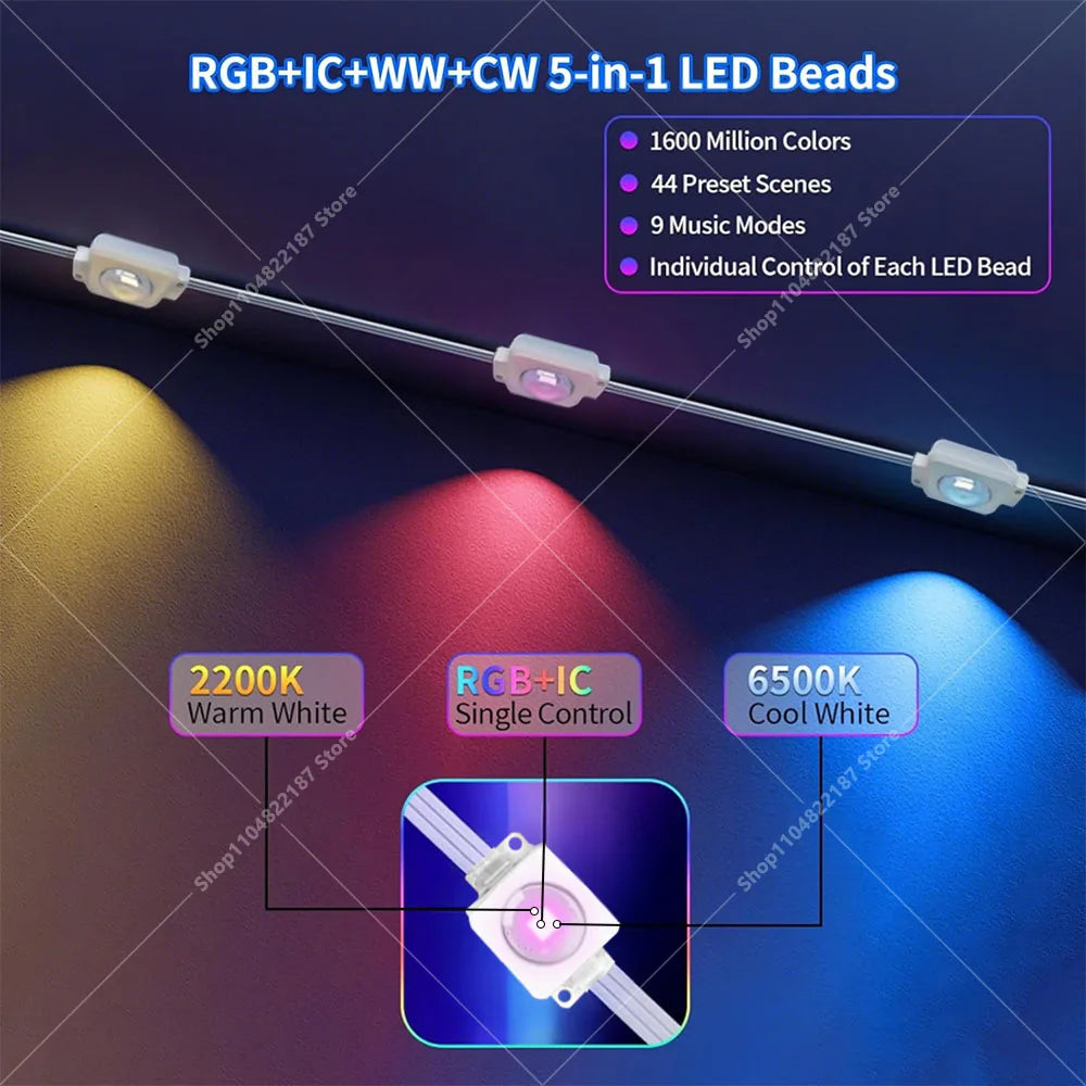 300FT Smart RGB Eave Lights App & Remote IP67 Permanent Outdoor LED String Lights Home New Year Christmas Birthday DIY Lighting Vue