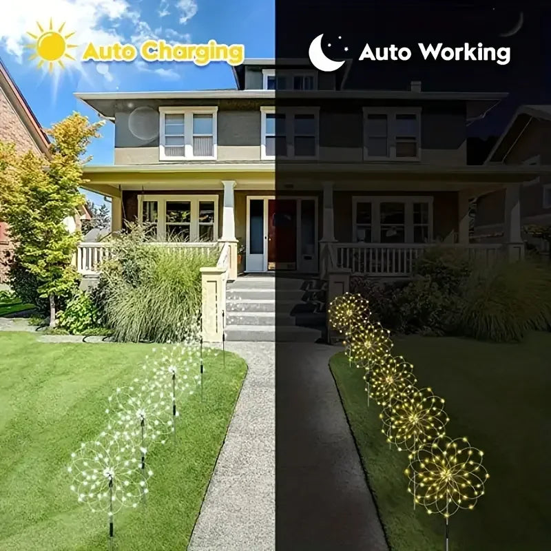 NEW Garedn Solar Fireworks Lights Outdoor Waterproof Solar Garden Lights 8 Lighting Modes with Remote Control Decorations Light Vue
