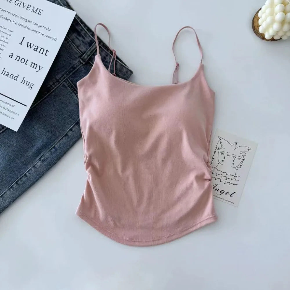 Sweet Sleeveless Suspender Vest Underwear Padded Cups Camisole Slim Vue Pink One Size