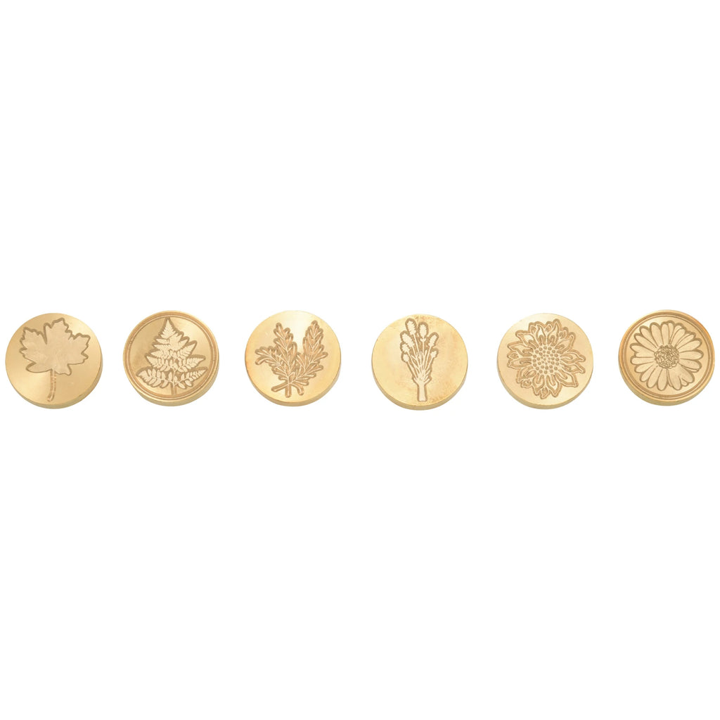 ABKW-Moorlando Wax Seal Stamp Set, 6Pcs Botanical Sealing Wax Stamp Brass Heads + 1Pc Wooden Handle With A Gift Box Vintage Vue