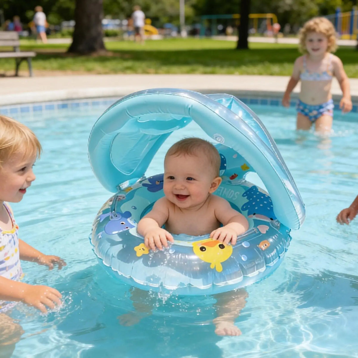 Kids Inflatable Whale Swimming Ring Portable Pool Floats Floating Water Swim Toys For 1-4 Years Old Beach Lake Outdoor Backyard Vue