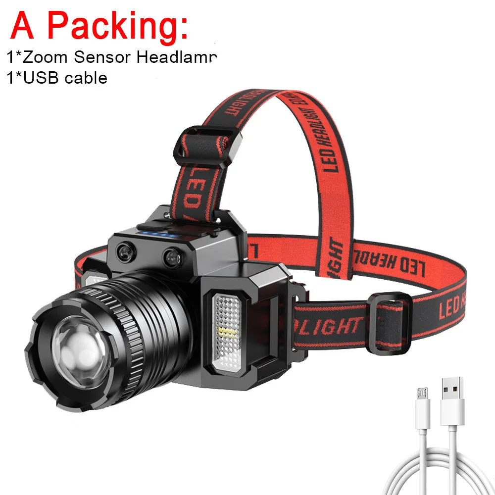 LED Sensor Headlamp Camping Search Light Head Flashlight Rechargeable Powerful Head Lamp Front Lanterns Headlights 5 Styles Vue 07TD-package A