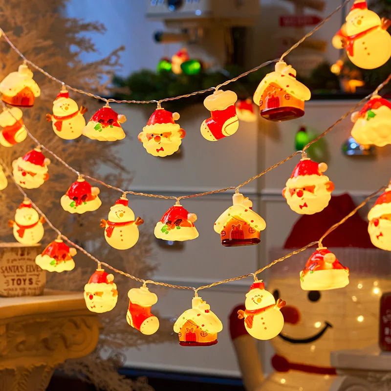 20LED Christmas String Lights, Battery Operated - Santa/Snowman/Tree Design for Indoor Party Bedroom Xmas Decoration Gift Vue