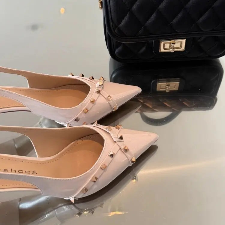 Women's Pointed Toe Slingback Pumps with Rivet Detail Heels Slingback Pumps Vue