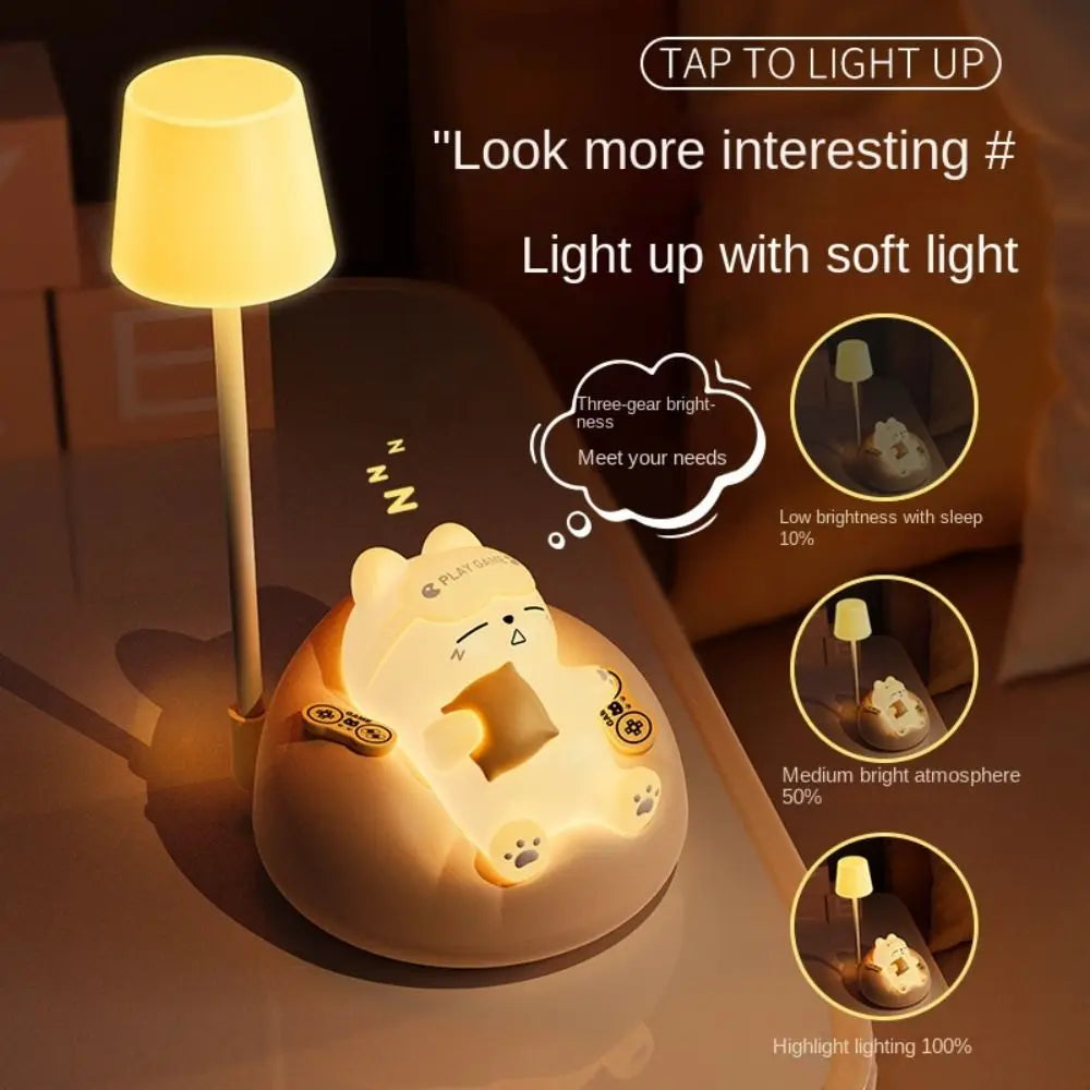 USB Charging Sleeping Cat Night Light Eye Protection Dimming Bedside Table Lamp Desktop Soft Light Sleeping Atmosphere Light Vue