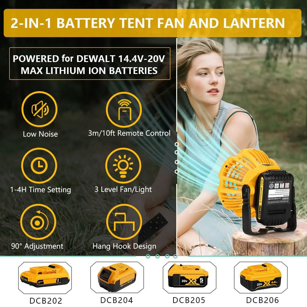 Portable Cordless Fan Rechargeable Camping Fan for Dewalt 20V Batteries with Remote Control Ideal for Maintenance and Job Sites Vue