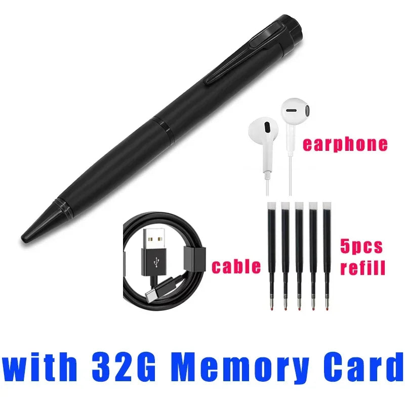 8GB-128GB Digital Voice Recorder Professional Audio Record Noise Reduce Dictaphone MP3 Player Business Meeting Recording Pen Vue Black-32GB Card