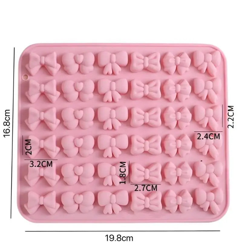 Bow Silicone Molds With 6 Different Shapes, 36-Cavity Bow Chocolate Fondant Mold For Bowknot Cupcake, Cake , Sugar Craft Vue Pink