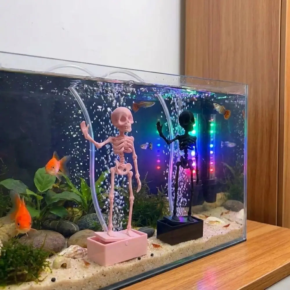 Realistic Dancing Skeleton Aquarium Bubbler with Suction Base Movable Wiggle Fish Tank Dance Skull Bubbler Fade Resistant Vue