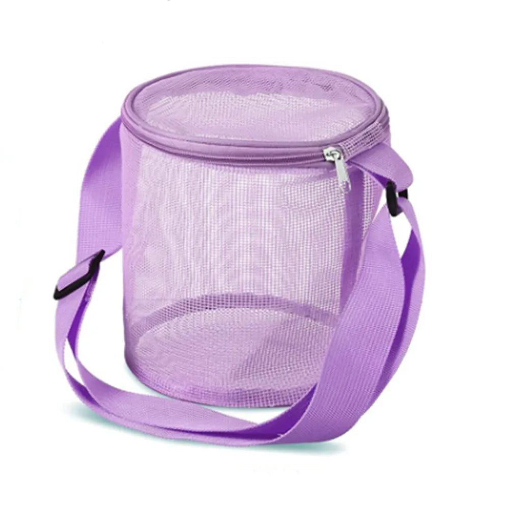 Children's mesh shell storage bag beach three-dimensional round sand bucket toy collection bag with Adjustable Carrying Straps Vue PURPLE