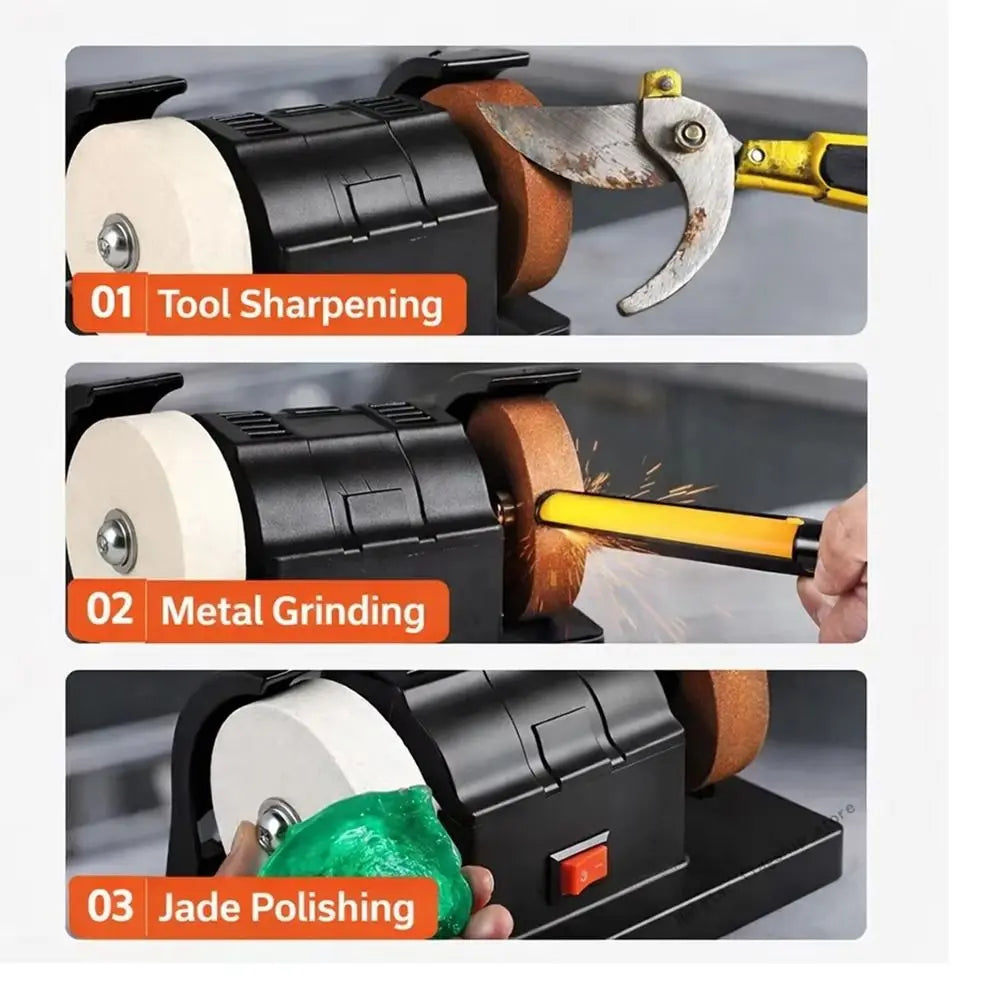 Dual Wheel Mini Bench Grinder Motor-Driven Automatic Electric Sharpener Sturdy Base Grinding Stone Electric Polishing Machine Vue