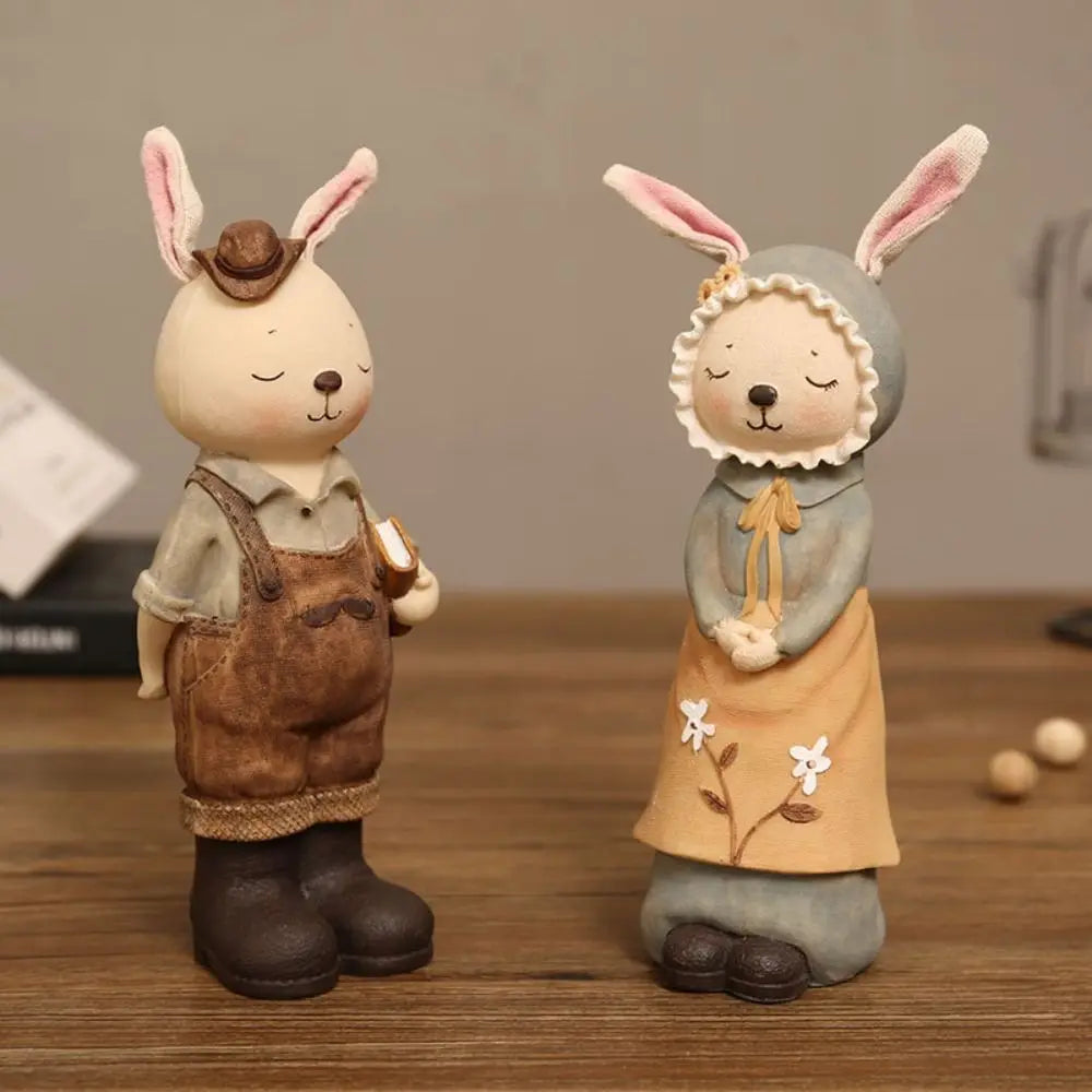 Mini Easter Bunny Statue Cute Resin Crafts Mini Rabbit Figurine European Pastoral Rabbit Desktop Ornament Bookshelf Cabinet Vue