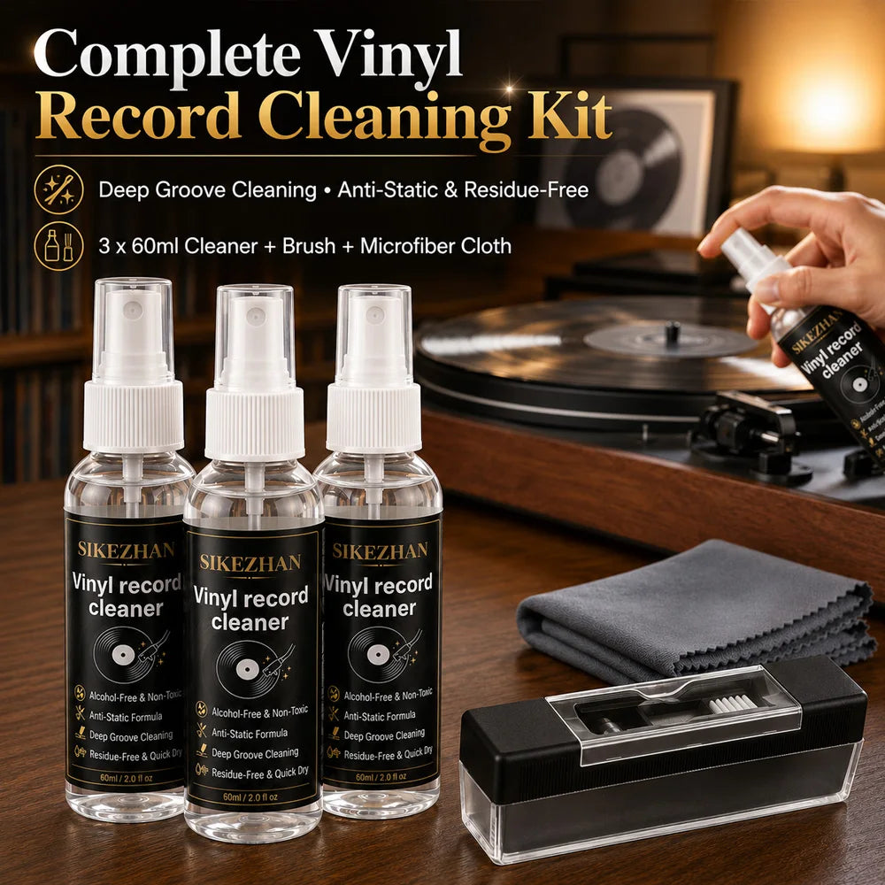 Anti Static Vinyl Record Cleaner Spray Kit Deep Groove Dust Remover Alcohol Free Liquid Microfiber Cloth Turntable LP Brush Vue