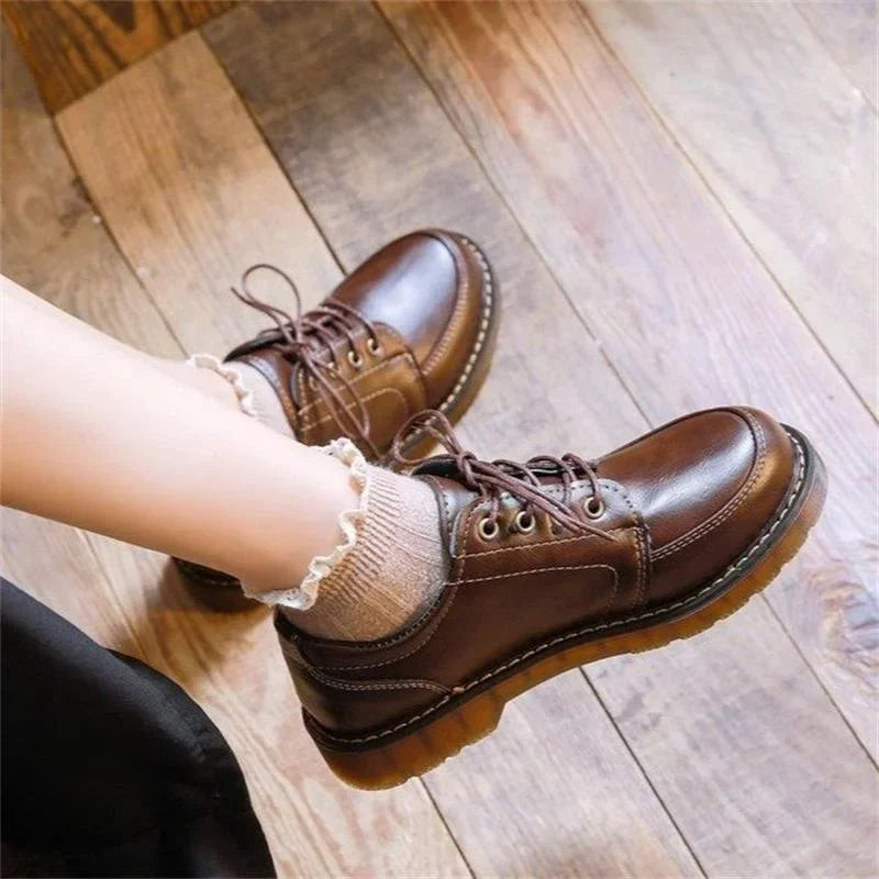 Women's Retro Lace-Up Oxford Shoes | Round Toe Low Heel Brown Women's Oxford Shoes Vue