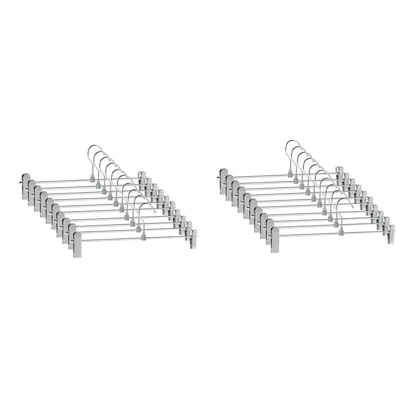 ABKW-Pant Hangers,Skirt Hangers With Clips Space Saving,Adjustable Clips Hangers Clothes Hangers For Pants 20 Pack Vue Silver 10 Pack