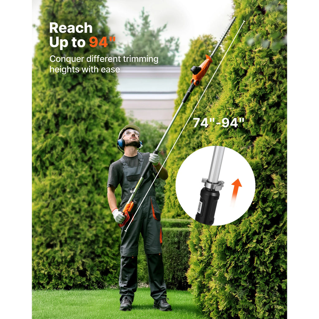 Cordless Pole Hedge Trimmer – 18" Blade, 74–94" Telescoping Pole Hedge Trimmer Vue