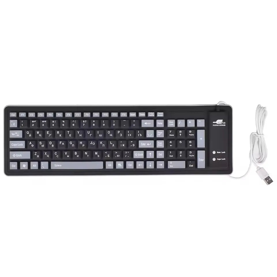 103 Keys English Language Keyboard for Laptop Computer PC Tablet Keyboard 103 Keycaps USB Wired Silicon Key Board Vue Black