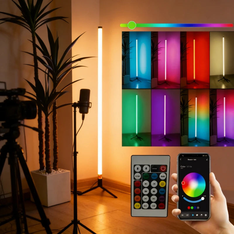 120CM LED RGB Floor Lamp Bar, Sound Pickup Ambient Light, Corner Wall Light for Bedroom, E-Sports Room Live Atmosphere Lamp Vue RGB Tube 1PC