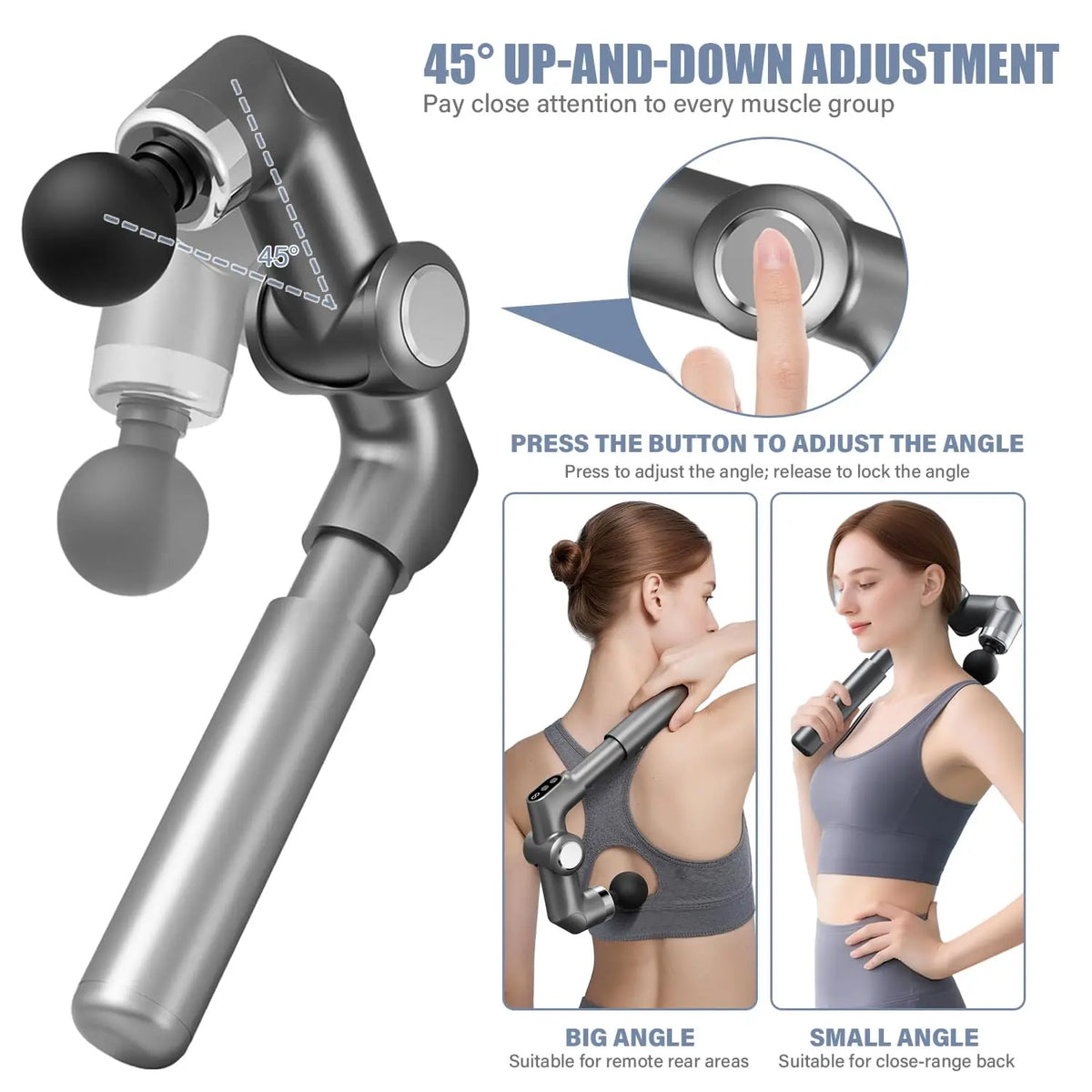 Foldable Deep Tissue Massage Gun 6 Speed Amplitude 4 Heads Type-C Portable Muscle Massager for Body Relax Workout Recovery Vue