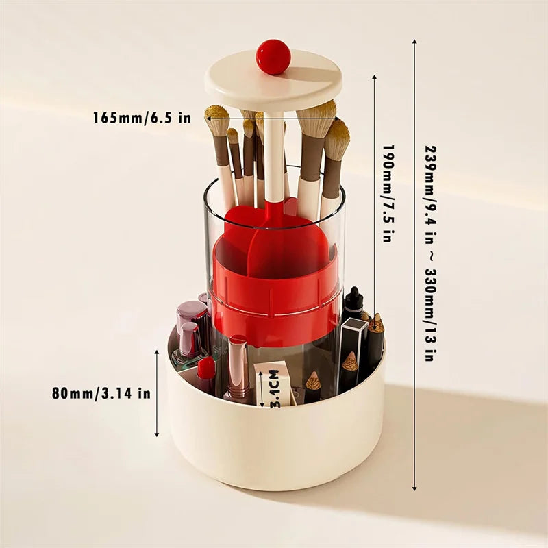 360° Rotating Makeup Brush Holder With Lid Automatic Lifting Dustproof Makeup Brushes Organizer Large Capacity Comestic Storage Vue