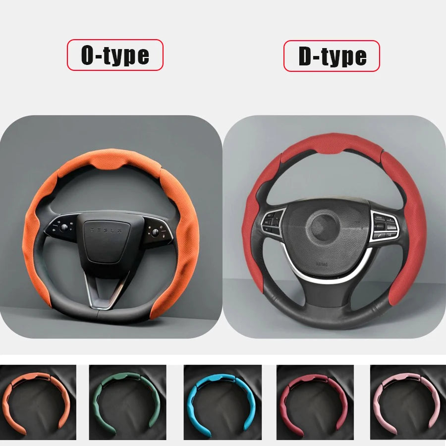 3PCS NAPPA Leather Universal Car Steering Wheel Cover Breathable Anti Slip Car Decoration 37-38cm Resistant Automotive Parts Vue