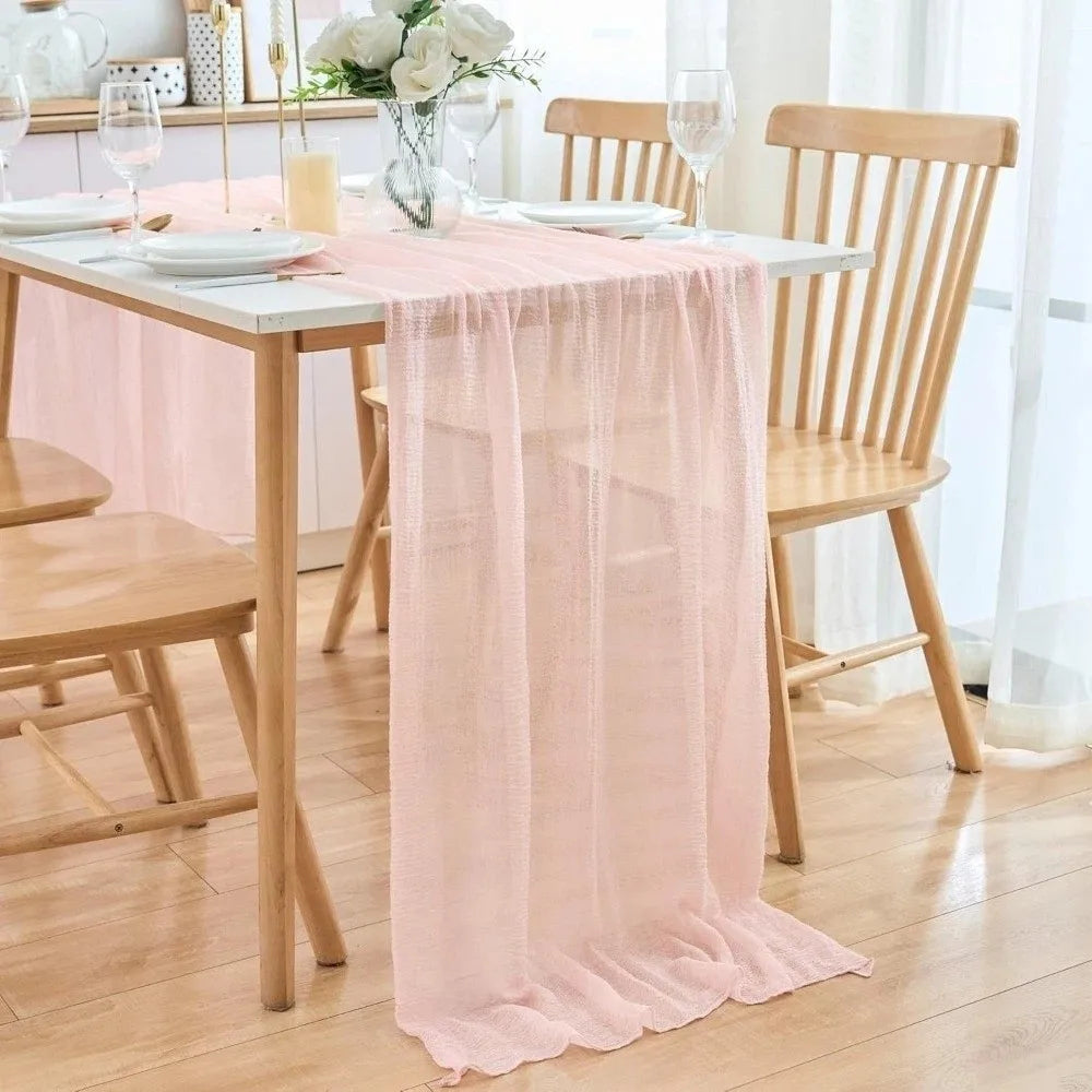 Bohemian Vintage Table Runners Pleated Fabric 300cm Cheesecloth Table Setting Rustic Country Boho Wedding Decoration Home Vue