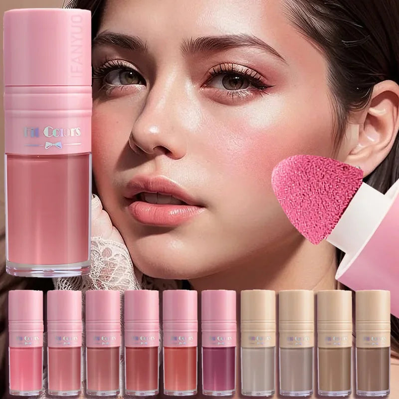 14 Colors Matte Liquid Blush Contour Highlighter Waterproof Long Lasting Sponge Brush Head High Pigment Blusher Brighten Bronzer Vue