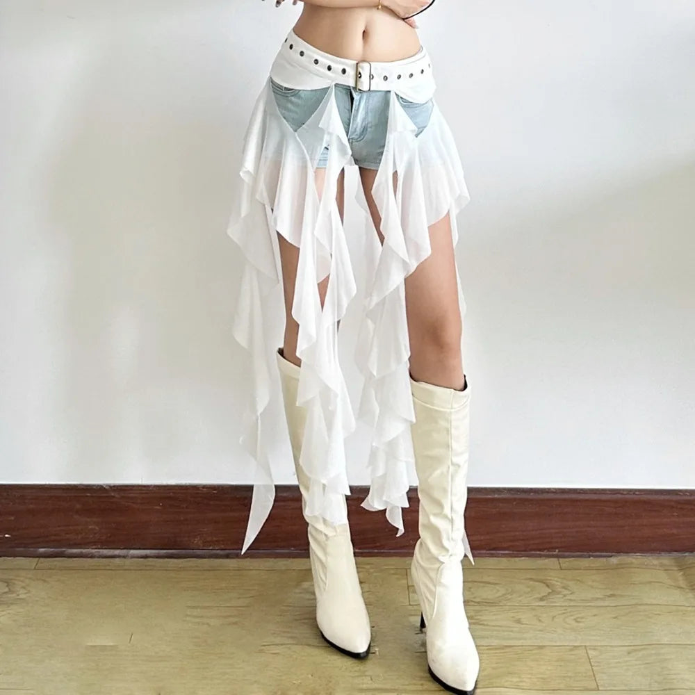 Fashion Irregular Ruffles Belts Women Long Tassel Adjustable Buckle Vue White Uniform