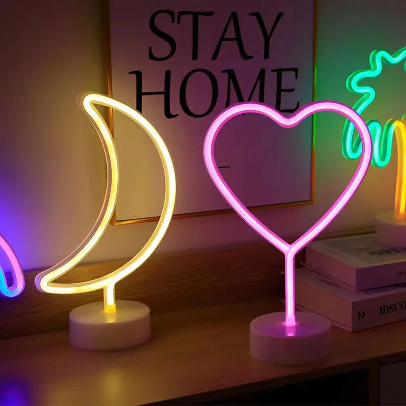 Neon Sign LED Rainbow shaped Neon Light Battery/USB Powered Colorful Neon Lamp with Holder Base Star Flamingo Nightlight Deco Vue