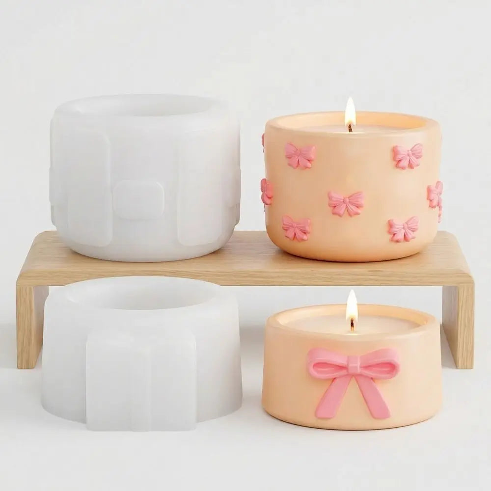 Decorative Bow Pattern Candle Cup Mold Silicone Non-Stick Aromatherapy Cup Mold Flexible DIY Storage Jar Mould Gift Making Vue