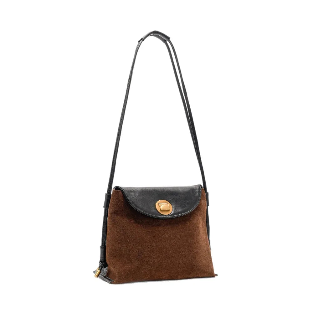 Genuine Leather Women's Crossbody Shoulder Bag Vegetable-Tanned Leather Spliced with Suede Fashion Versatile Handbag for Ladies Vue