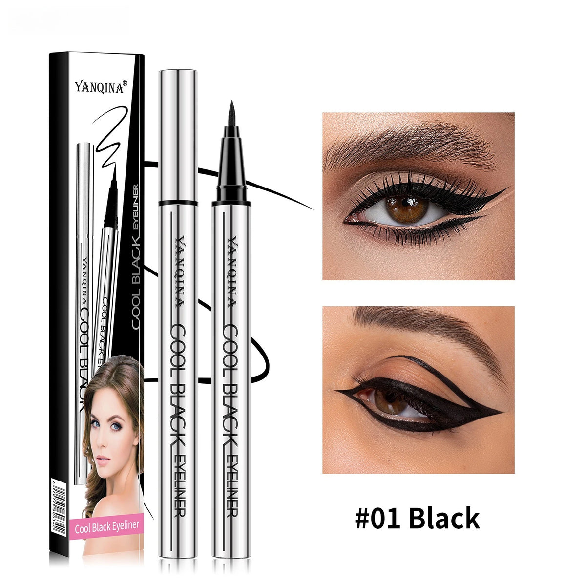 Quick-Drying Liquid Eyeliner Waterproof Smudge-Proof Long-Lasting Black Brown Ideal for Beginners Liquid Eye Liner Pen Vue 01 Black