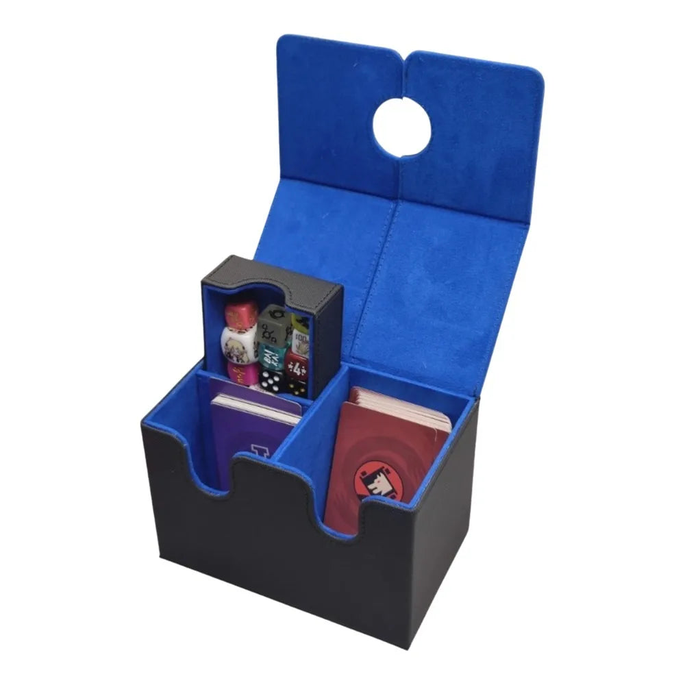 PU Magnet Collectible Card Case Moisture-proof Anti-Slip Card Deck Box with Small Tray Scuff Resistant Trading Cards Storage Box Vue Black Blue