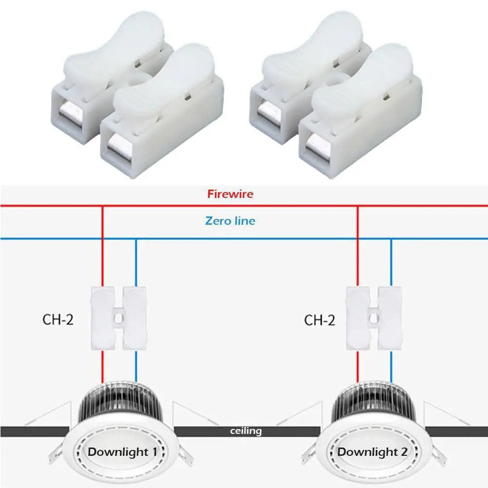 20/50Pcs Solderless Quick Wire Connectors 2-Pin Spring Clamp Terminal Blocks CH2 Electrical Cable Splice Conector No Screw Vue