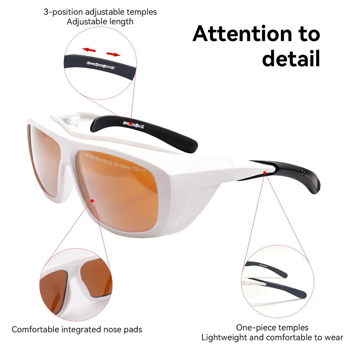 Laser Glasses CE EN207 Certified OD6+ 750-2000nm Anti-Scratch PC Lenses for Fiber Laser Welding Equipment Laser Safety Goggles Vue